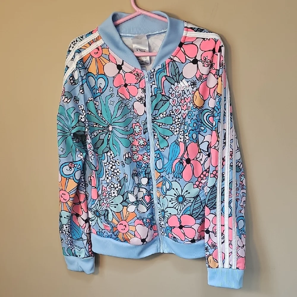 Adidas Kids Floral Bomber Jacket - Blue and Pink